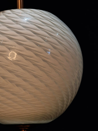 Unusual Art Deco Copper French 1 Light Pendant Bowl Swirl Glass Shade Light