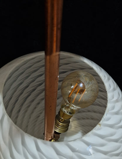 Unusual Art Deco Copper French 1 Light Pendant Bowl Swirl Glass Shade Light