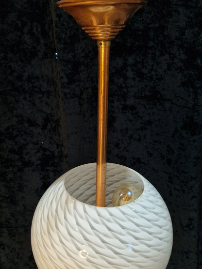 Unusual Art Deco Copper French 1 Light Pendant Bowl Swirl Glass Shade Light