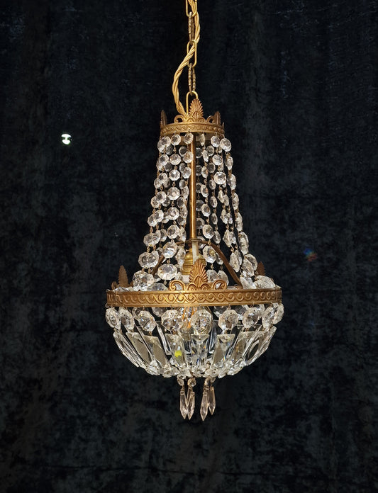 Stunning Antique French 1 Light Brass Bag & Tent Montgolfiere Chandelier Light