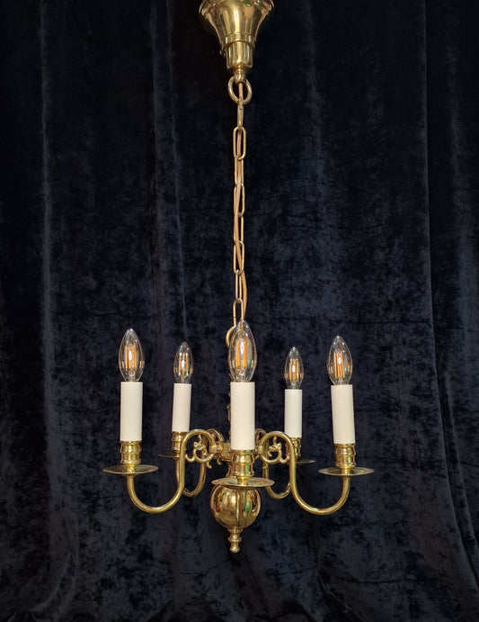 Classical Vintage Polished Brass Heavy 5 Arm Dragon Flemish Chandelier Light