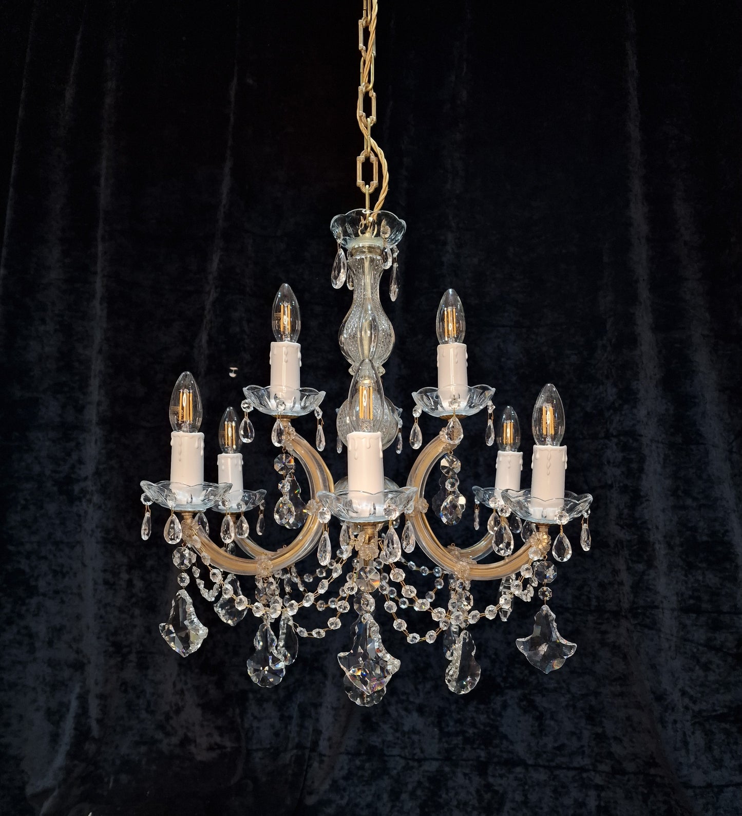 Beautiful Marie Therese Vintage Italian 2 Tier 9 Light Crystal Chandelier Light