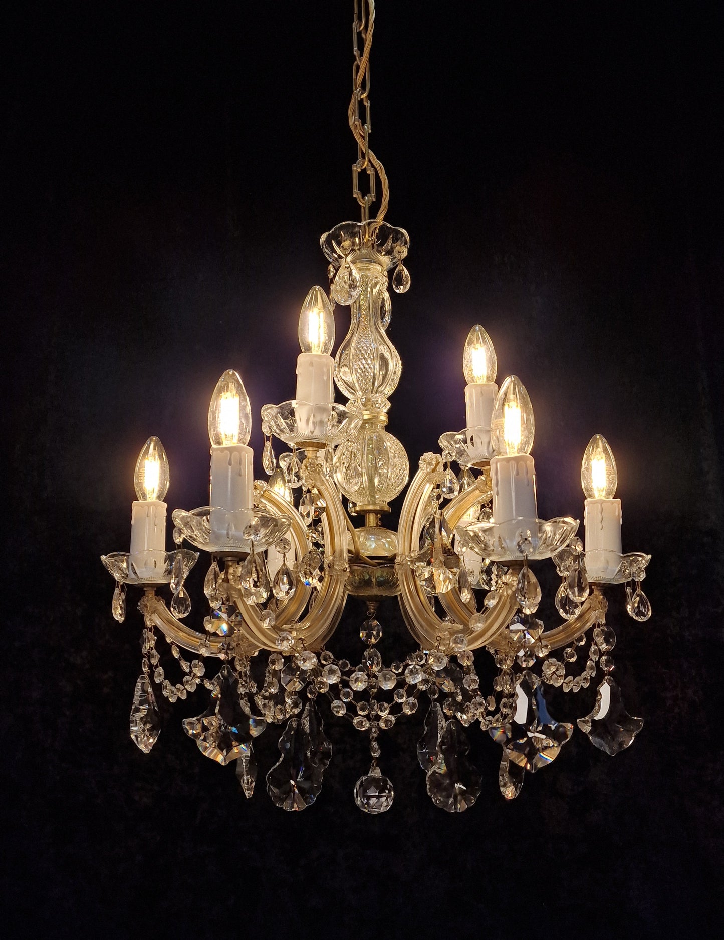 Beautiful Marie Therese Vintage Italian 2 Tier 9 Light Crystal Chandelier Light