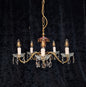Unusual Vintage French Heavy Brass Empire Style 5 Arm Crystal Chandelier Light