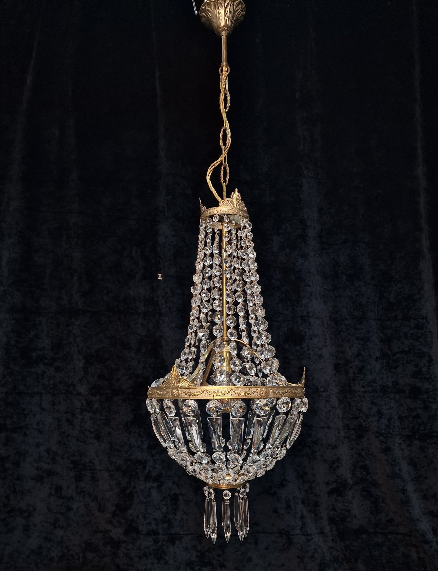 Fabulous Large Vintage French 1 Light Crystal Montgolfiere Bag & Tent Chandelier