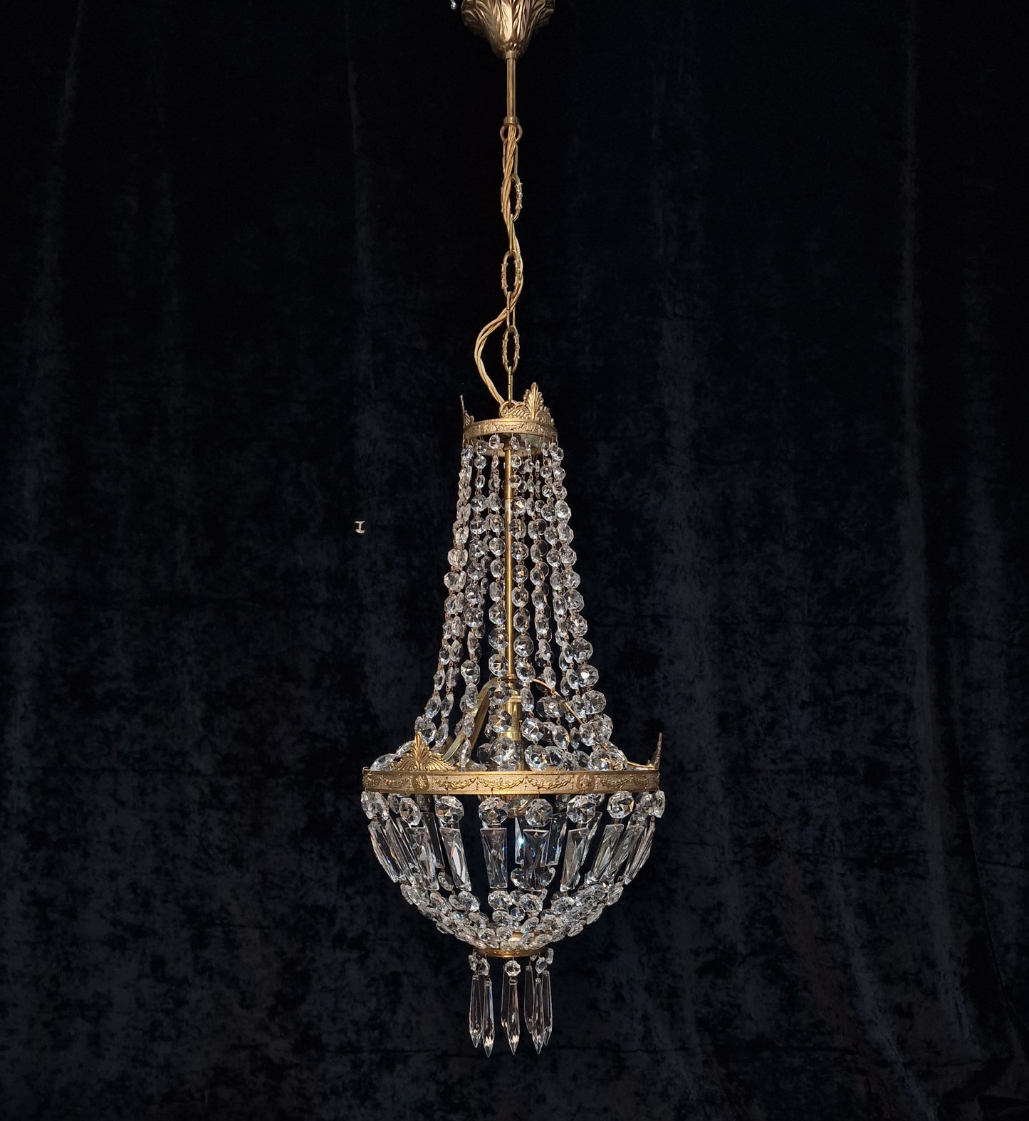 Fabulous Large Vintage French 1 Light Crystal Montgolfiere Bag & Tent Chandelier