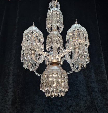 Magnificent Heavy Bohemian Crystal Vintage Cut Glass 6 Light 5 Arm Chandelier