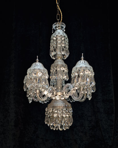 Magnificent Heavy Bohemian Crystal Vintage Cut Glass 6 Light 5 Arm Chandelier