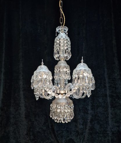 Magnificent Heavy Bohemian Crystal Vintage Cut Glass 6 Light 5 Arm Chandelier