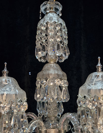Magnificent Heavy Bohemian Crystal Vintage Cut Glass 6 Light 5 Arm Chandelier