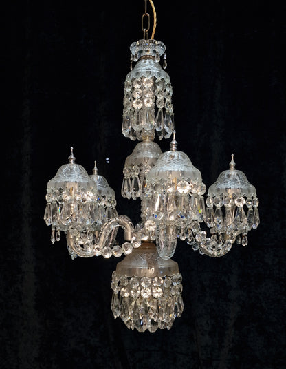 Magnificent Heavy Bohemian Crystal Vintage Cut Glass 6 Light 5 Arm Chandelier