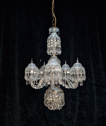 Magnificent Heavy Bohemian Crystal Vintage Cut Glass 6 Light 5 Arm Chandelier