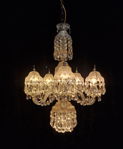 Magnificent Heavy Bohemian Crystal Vintage Cut Glass 6 Light 5 Arm Chandelier