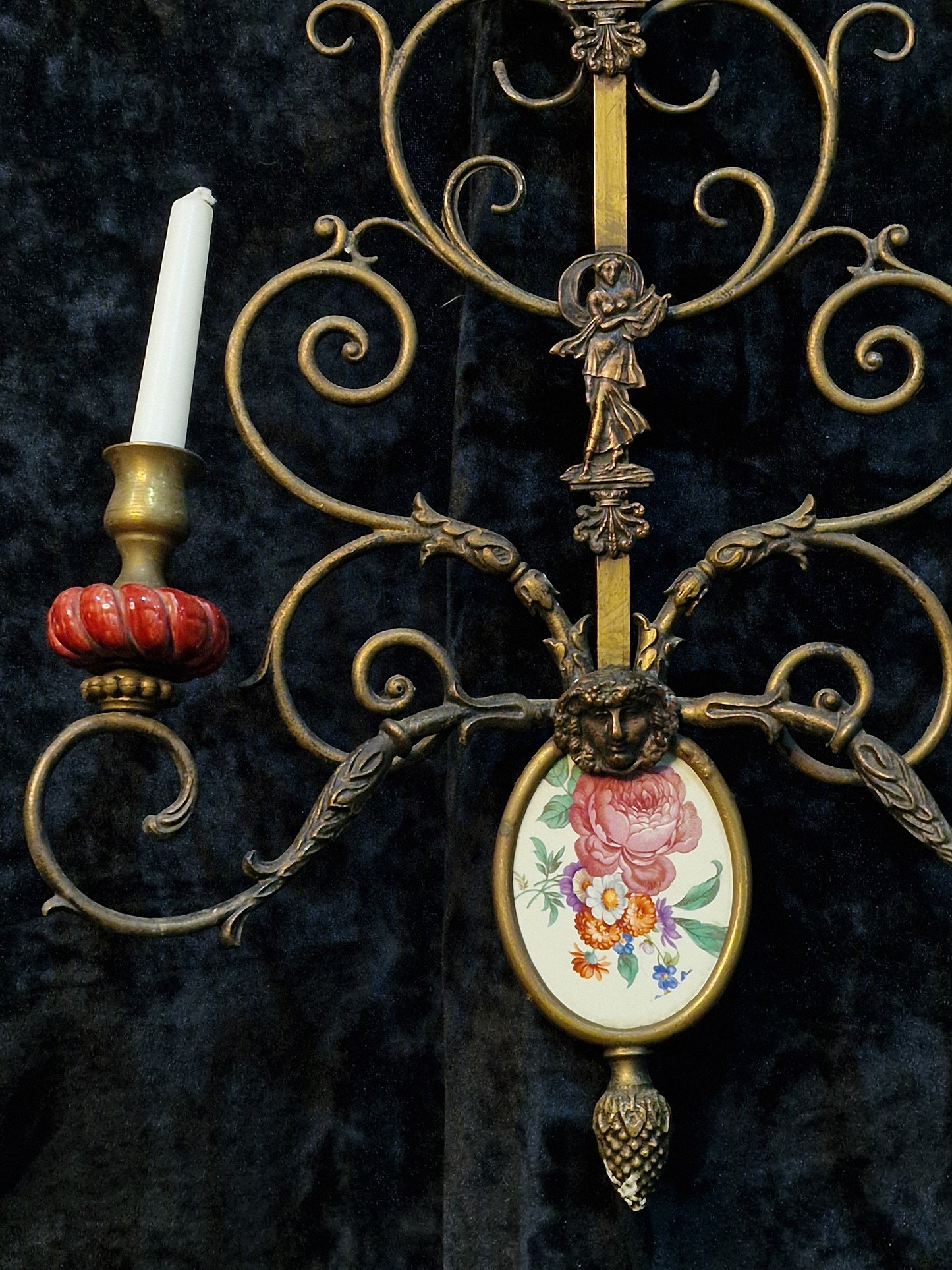 76 cm Tall Elegant Large Antique Italian 4 Arm Candle Brass Mythical Wall Light