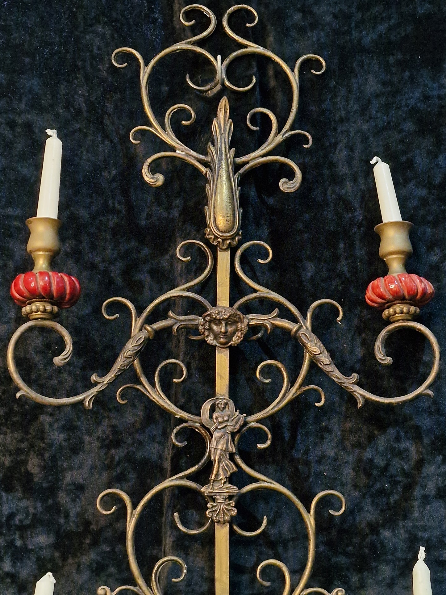 76 cm Tall Elegant Large Antique Italian 4 Arm Candle Brass Mythical Wall Light