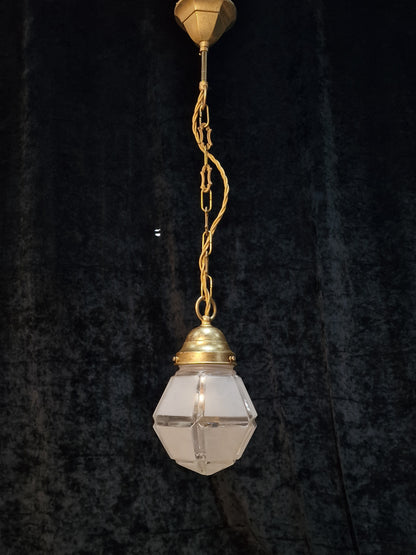Small Vintage Italian Geometric Glass Shade 1 Light Hanging Lantern Light