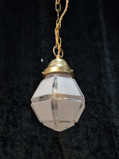Small Vintage Italian Geometric Glass Shade 1 Light Hanging Lantern Light