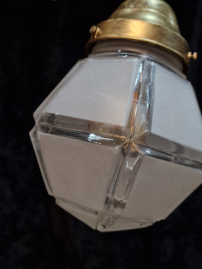 Small Vintage Italian Geometric Glass Shade 1 Light Hanging Lantern Light