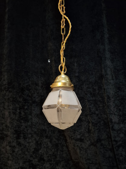 Small Vintage Italian Geometric Glass Shade 1 Light Hanging Lantern Light