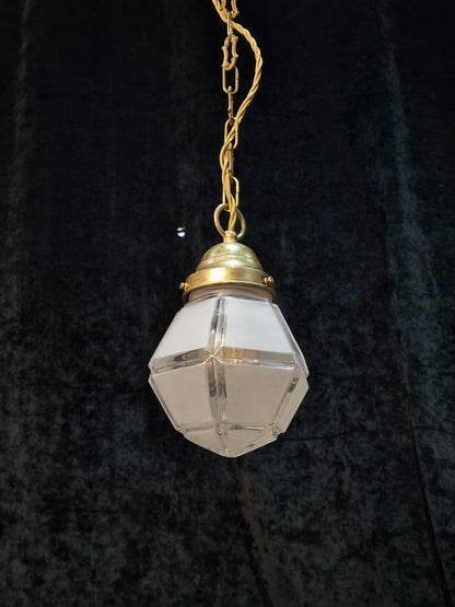 Small Vintage Italian Geometric Glass Shade 1 Light Hanging Lantern Light