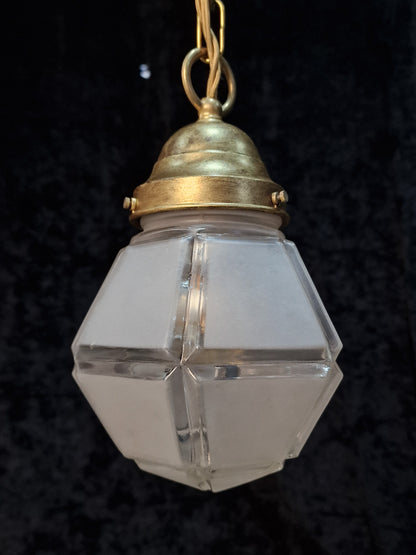 Small Vintage Italian Geometric Glass Shade 1 Light Hanging Lantern Light