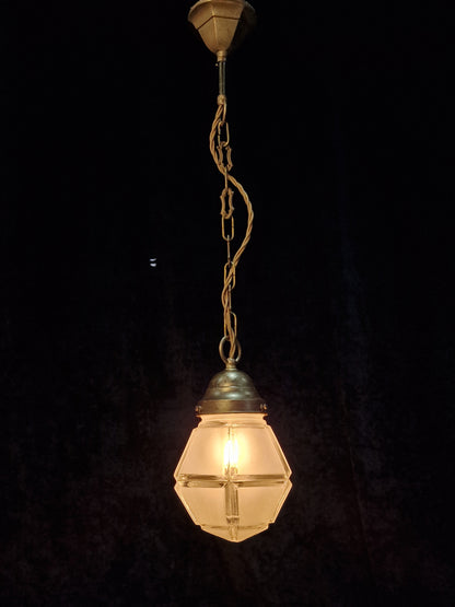 Small Vintage Italian Geometric Glass Shade 1 Light Hanging Lantern Light