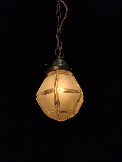 Small Vintage Italian Geometric Glass Shade 1 Light Hanging Lantern Light