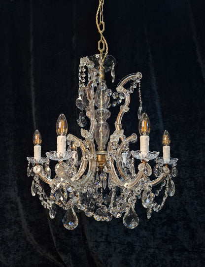 Fabulous Vintage French Heavy All Glass 6 Arm Crystal Marie Therese Chandelier
