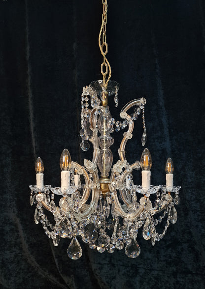 Fabulous Vintage French Heavy All Glass 6 Arm Crystal Marie Therese Chandelier