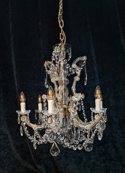 Fabulous Vintage French Heavy All Glass 6 Arm Crystal Marie Therese Chandelier