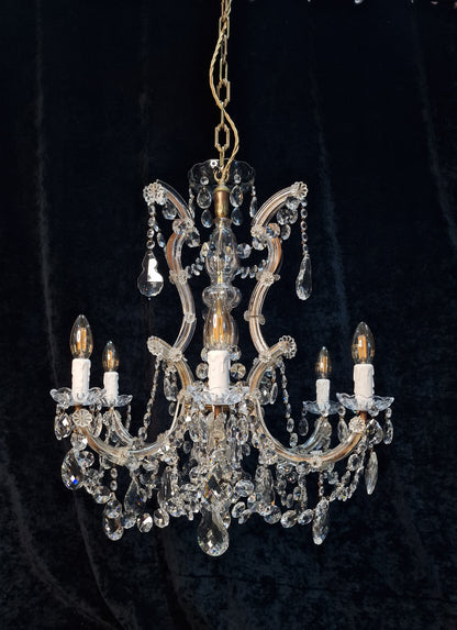Fabulous Vintage French Heavy All Glass 6 Arm Crystal Marie Therese Chandelier