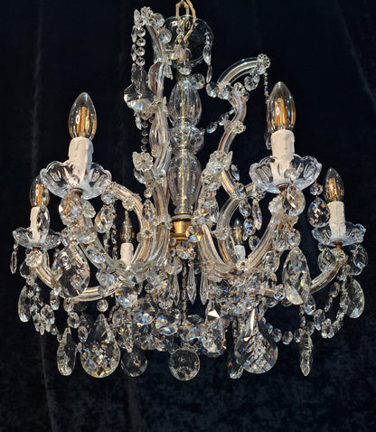 Fabulous Vintage French Heavy All Glass 6 Arm Crystal Marie Therese Chandelier