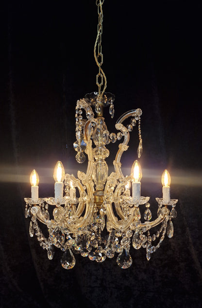 Fabulous Vintage French Heavy All Glass 6 Arm Crystal Marie Therese Chandelier