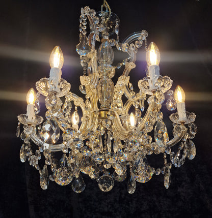 Fabulous Vintage French Heavy All Glass 6 Arm Crystal Marie Therese Chandelier
