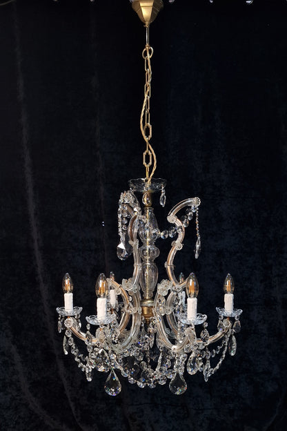 Fabulous Vintage French Heavy All Glass 6 Arm Crystal Marie Therese Chandelier