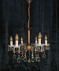 Lovely Vintage Italian 6 Arm Aged Brass Glass Crystal Chandelier Ceiling Light