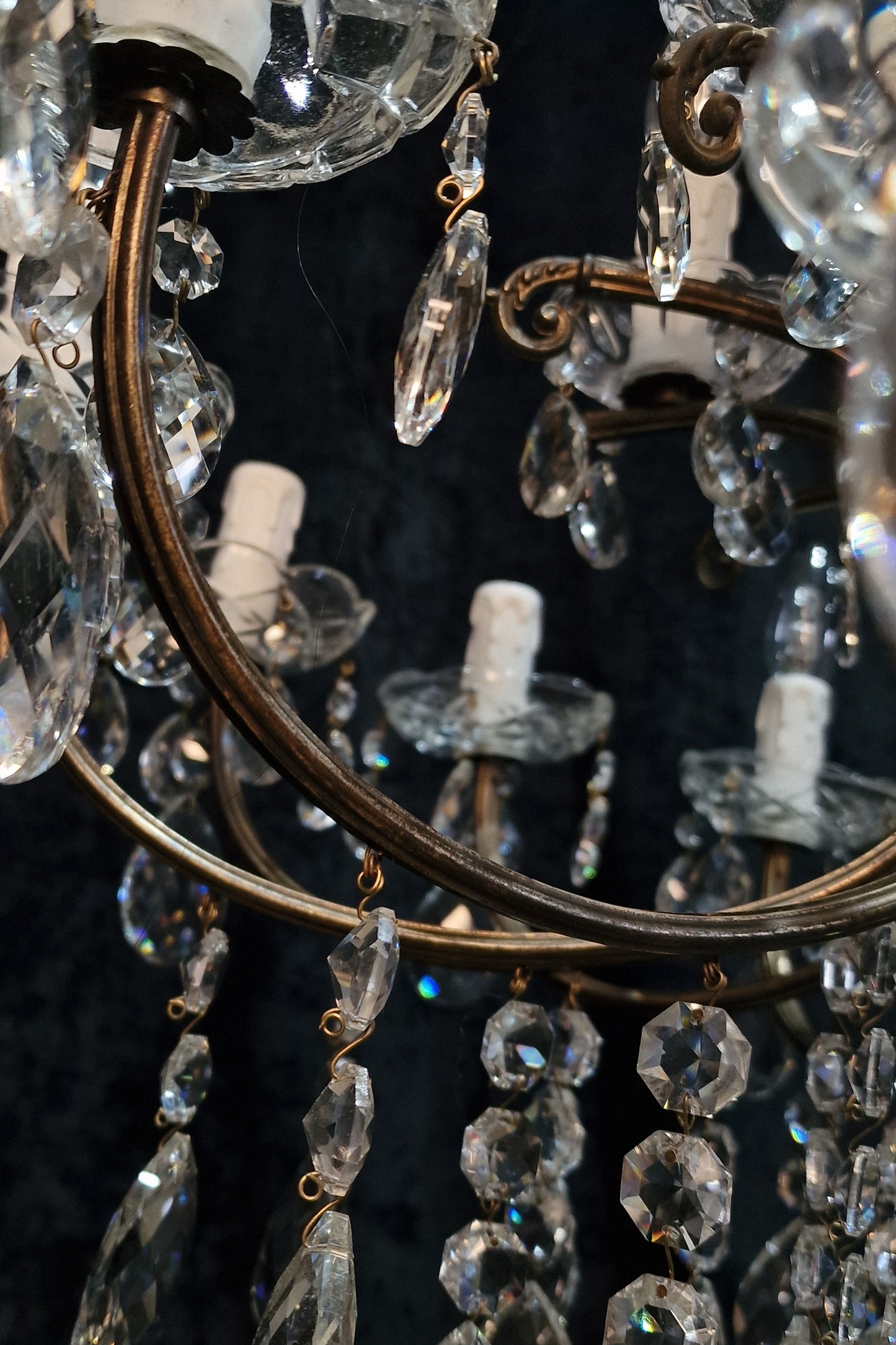 Fabulous Large Vintage French 12 Arm 18 Light Heavy Brass Crystal Chandelier