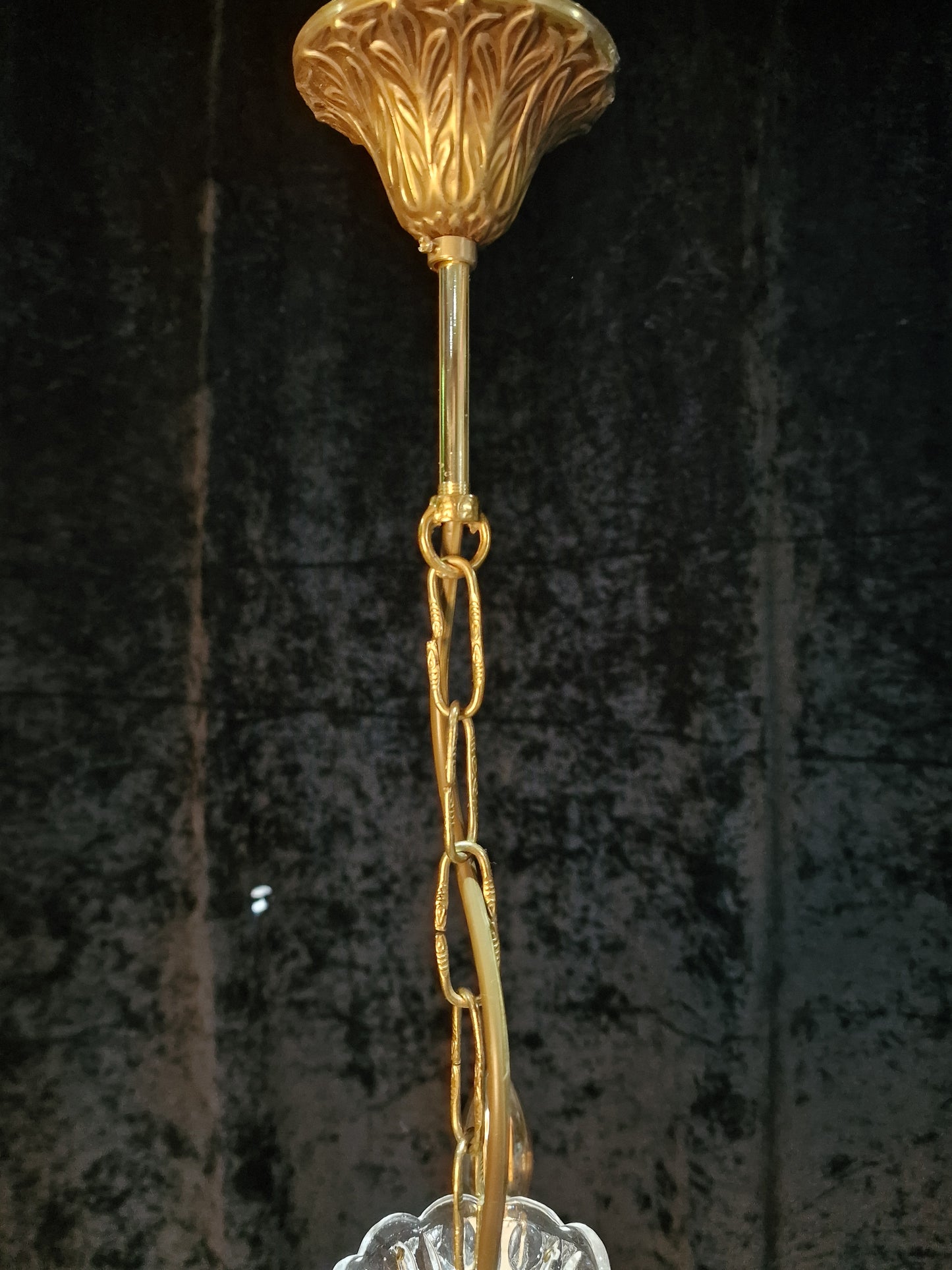 Lovely Vintage French 3 Arm Brass Crystal Chandelier Ceiling Light