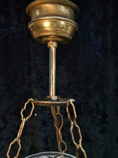 Unique Vintage Italian 1 Light Brass Pendant Hanging Lantern with Glass Shade