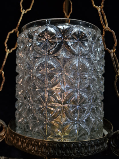 Unique Vintage Italian 1 Light Brass Pendant Hanging Lantern with Glass Shade