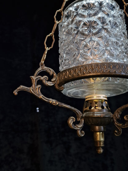 Unique Vintage Italian 1 Light Brass Pendant Hanging Lantern with Glass Shade