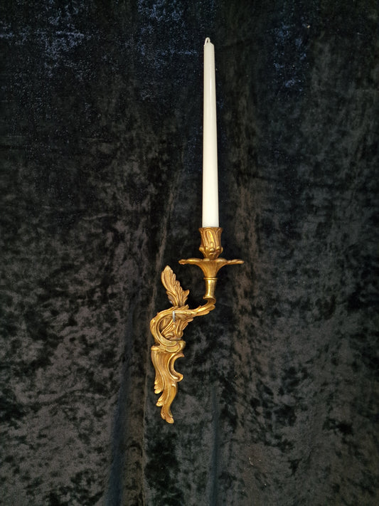 Lovely Antique French 1 Arm Brass Rococo Style Candle Wall Light Wall Sconce