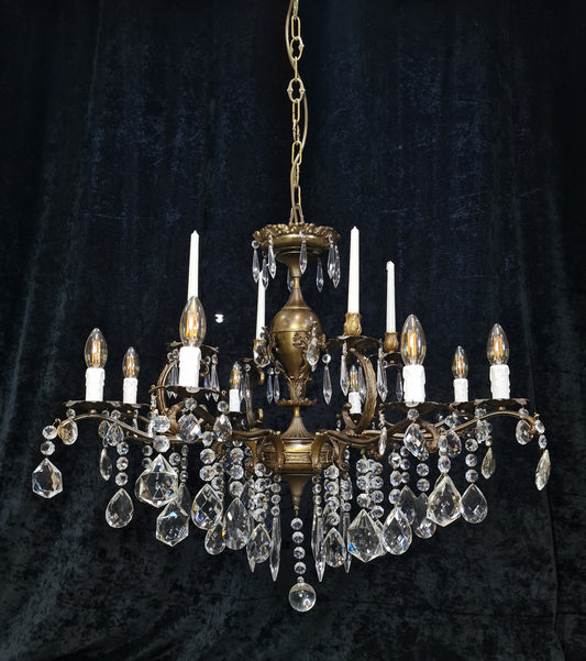 RESERVED Stunning Large Vintage Italian 8 Light 4 Candle Brass and Crystal Chandelier