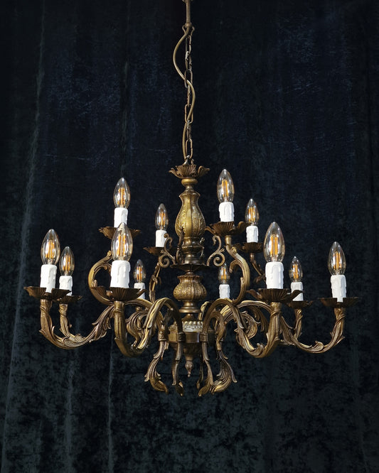 RESERVED Beautiful Vintage Italian 8 Arm 12 Light Brass Foliage Chandelier Ceiling Light
