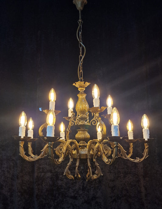 RESERVED Beautiful Vintage Italian 8 Arm 12 Light Brass Foliage Chandelier Ceiling Light