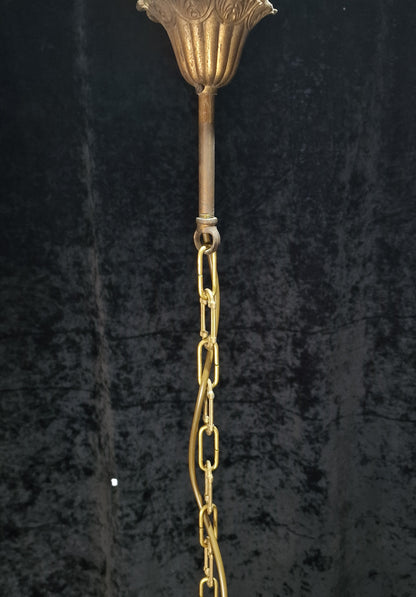 Lovely Vintage Italian 1 Light Iron Caged Cream and Gilded Crystal Chandelier