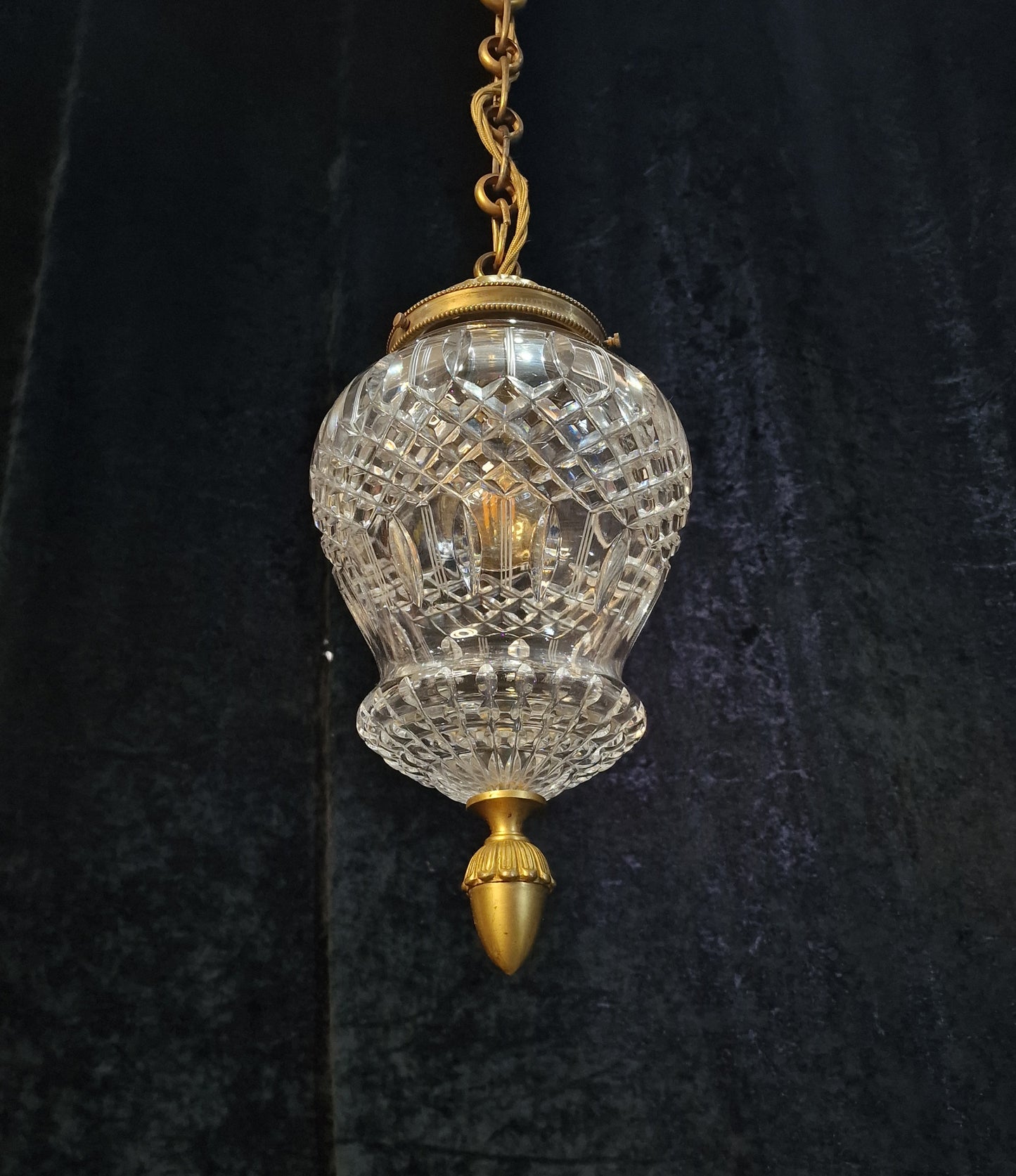 Fabulous Heavy Antique French Cut Glass Crystal Brass Lantern Ceiling Light