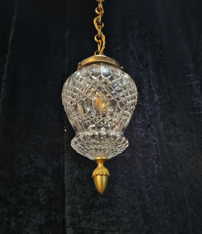Fabulous Heavy Antique French Cut Glass Crystal Brass Lantern Ceiling Light