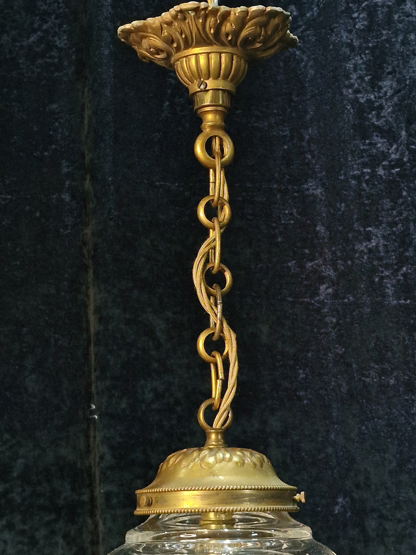 Fabulous Heavy Antique French Cut Glass Crystal Brass Lantern Ceiling Light