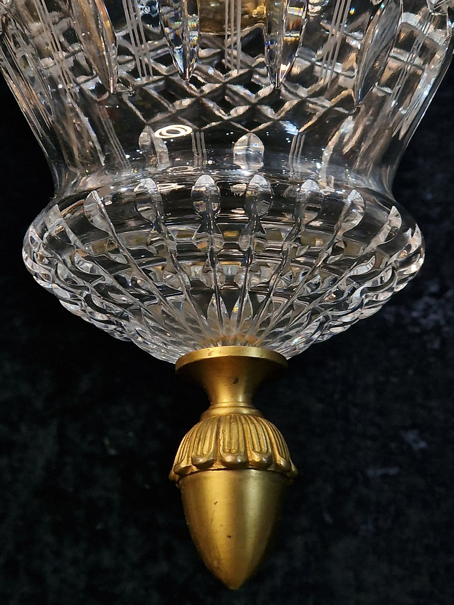 Fabulous Heavy Antique French Cut Glass Crystal Brass Lantern Ceiling Light